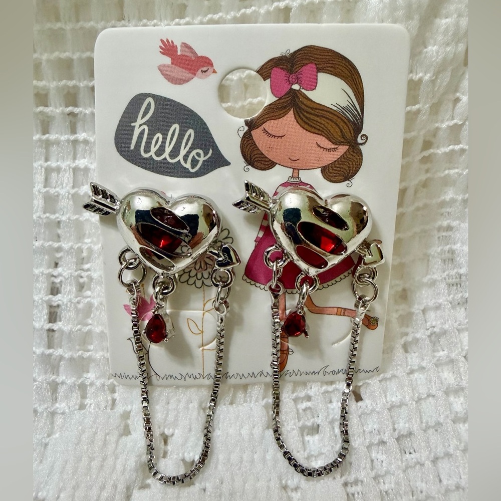 Silver and Red Heart Earrings